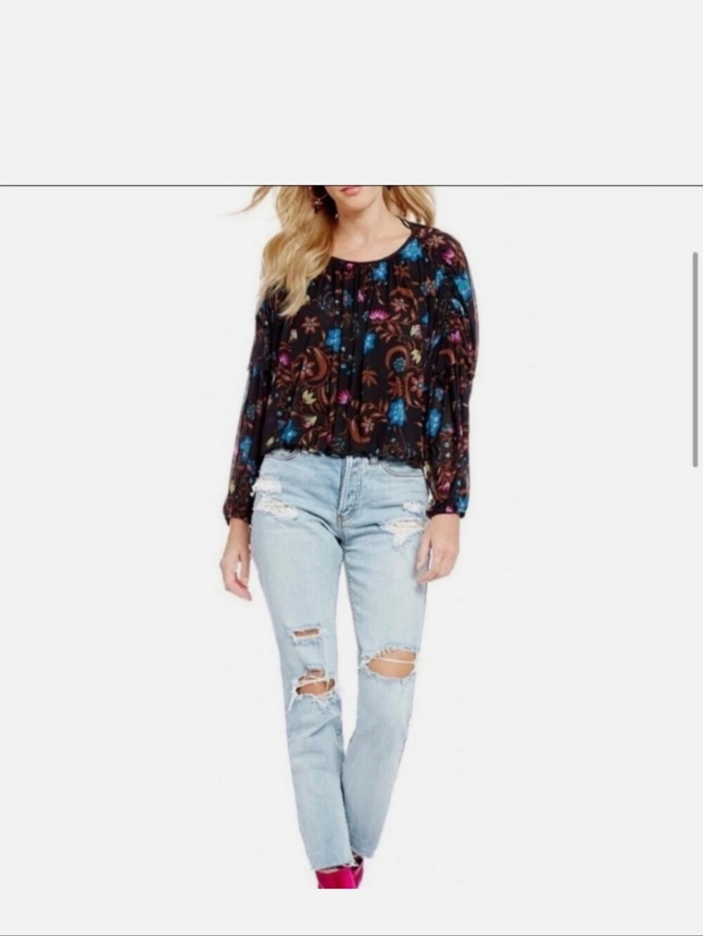 Free People Black Mesh Floral Wildflower Honey Blouse Women’s M $78 EUC